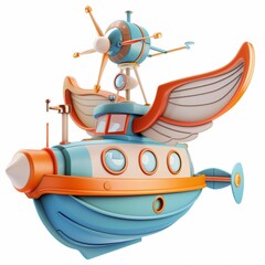 Poster - a cute space tugboat with wings isolated on white background