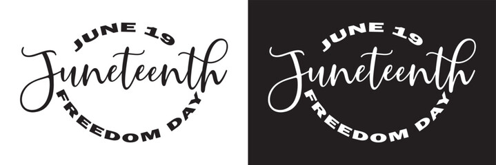 Sticker - Juneteenth freedom day, hand-written text, typography, hand lettering, calligraphy. Hand writing of word Juneteenth, june 19,  isolated on white background. Vector illustration. EPS 10