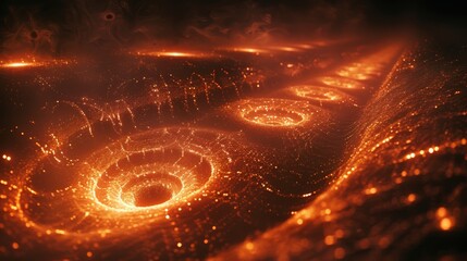 Wall Mural - abstract background with golden and red glowing dots forming the shape of a black hole in dark space