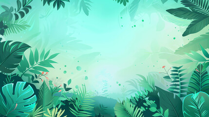 Wall Mural - Lush green foliage surrounds a tranquil pathway in a vibrant jungle setting at dusk