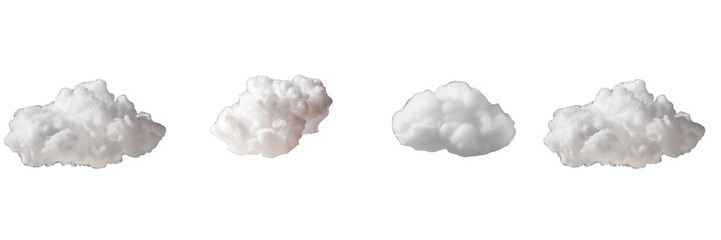  set of A levitating cotton wool cloud on a transparent backgrounds