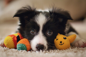 Wall Mural - Cute dog with toy at home