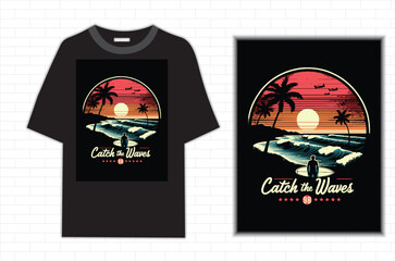 Wall Mural - Creative T-shirt Design call us world with on the big wave vintage illustration.