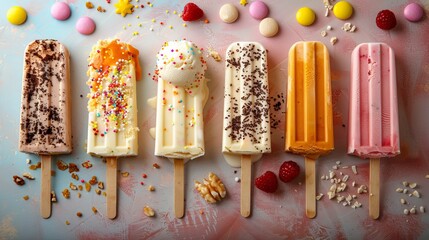 Wall Mural - A variety of ice cream popsicles arranged in an artistic display