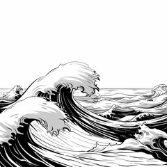 Poster - cartoon waves, isolated, coming toward, large outlines