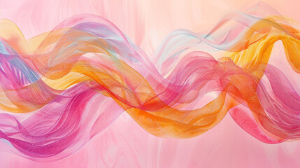 Wall Mural - Abstract expressionist watercolor painting, pastel swirls and lines on a gradient pink background 