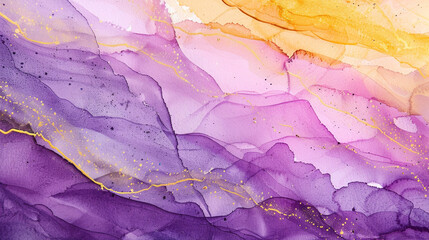 Wall Mural - Close-up of a watercolor painting featuring abstract pastel purple and yellow lines, detailed texture visible 