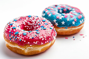 Sticker - Festive Independence Day themed donuts, isolated on white with space for text 