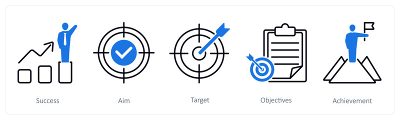 Poster - A set of 5 Success icons as success, aim, target