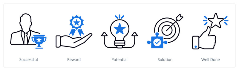 Sticker - A set of 5 Success icons as successful, reward, potential