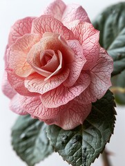 Sticker - close-up photo of beautiful pink rose, top down view, isolated on white