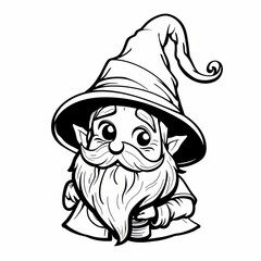 Wall Mural - cute wizard chomping, outlined in monochrome with clear, thick lines for a preschool coloring book, simple cartoon style, isolated on a white background