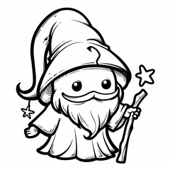 Canvas Print - cute wizard chomping, outlined in monochrome with clear, thick lines for a preschool coloring book, simple cartoon style, isolated on a white background