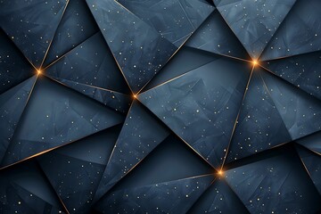 Sticker - Luxurious Dark Blue Abstract Background Template with Opulent Triangle Pattern and Golden Illumination Lines Abstract