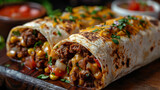 Fototapeta  - Appetizing Beef and Vegetable Wrap with Corn and Tomatoes