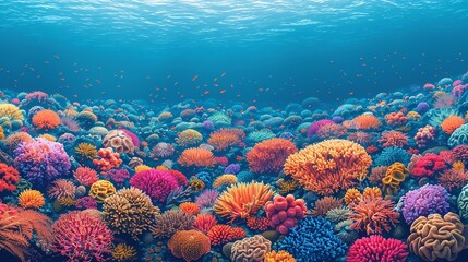 Wall Mural - A colorful coral reef with many different types of fish swimming around