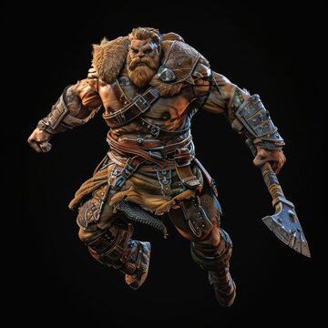 floating 3D full color illustrated image of Barbarian D&D style isolated against a black background