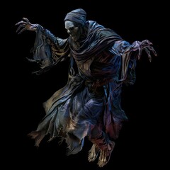 Wall Mural - floating 3D full color illustrated image of Necromancer dnd style isolated against a black background