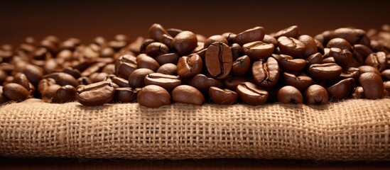 Poster - Coffee beans on a burlap sack with copy space image