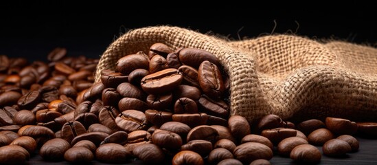 Poster - Coffee beans on a burlap sack with copy space image