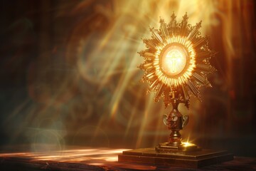 Wall Mural - a golden sunburst shining on a wooden table. perfect for adding a touch of warmth and elegance to an
