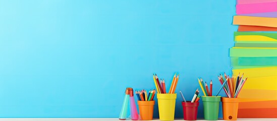 Poster - Colorful background with school stationery perfect for copy space image