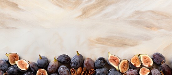 Aufkleber - Closeup of a marble board with delectably arranged dried figs on a bright table providing ample space for text in the image