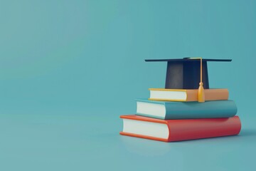 Canvas Print - Educational concept with graduation cap on top of stack of books. Suitable for academic and graduation themes