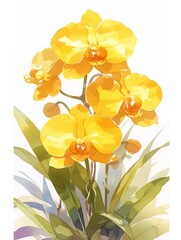 Poster - Phalaenopsis, painted with watercolor paints, bright colors, children's book illustration, rough 2D animation, isolated on white background