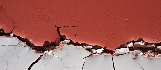 Aufkleber - A copy space image of a red brick that is broken and surrounded by white cement