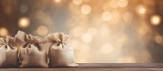 Poster - A product display template featuring a copy space image with blurred trees and bokeh background all covered in a sackcloth