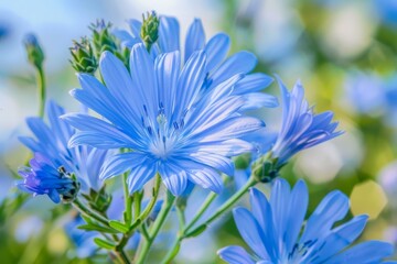 Sticker - Beautiful blue flowers of common chicory known as Cichorium intybus are used as a coffee substitute