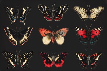 Poster - Group of butterflies on a dark background. Perfect for nature or spring themed designs