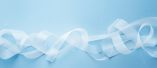 Aufkleber - Top view of a blue pastel background with white streamers creating a festive frame in need of a copy space image