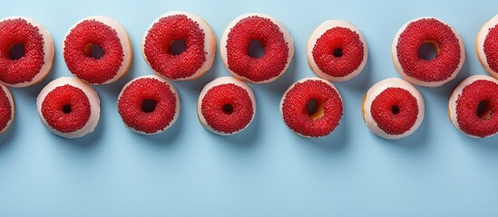 Poster - Glazed mini donuts with fresh raspberries and blueberries in an image with copy space