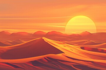 Canvas Print - A beautiful sunset over a vast desert landscape. Perfect for travel and nature concepts