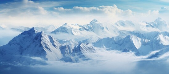 Aufkleber - Snow covered mountains with falling snow Copy space image
