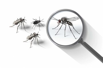 Wall Mural - A close-up image of a magnifying glass focusing on a group of mosquitoes. Ideal for illustrating insect research or pest control concepts