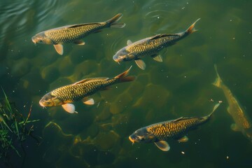 Sticker - Group of fish swimming in a body of water. Perfect for aquatic themes