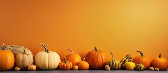 Poster - An assortment of pumpkins and pine nuts in an autumnal copy space image