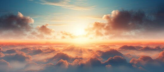 A beautiful sunrise with a captivating sky and clouds illuminated by the dawn sun Perfect for a copy space image 107 characters