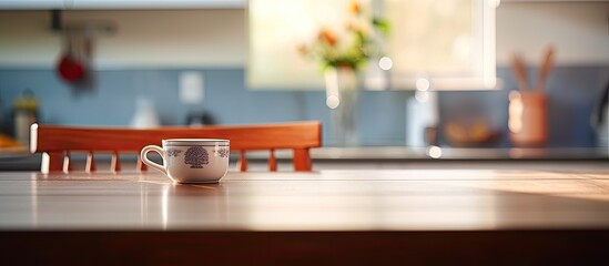 Poster - A kitchen table with a blurred background serves as a copy space image