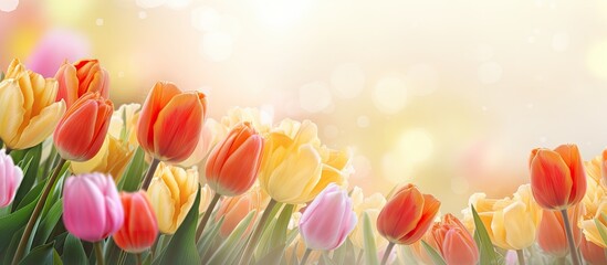 Poster - Spring background with fresh tulips and copy space image
