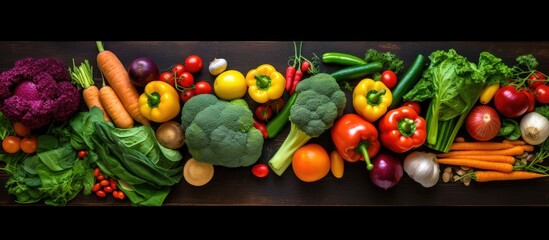Wall Mural - An aerial view of vibrant and fresh vegetables from a farmers market allowing room for additional content in the image
