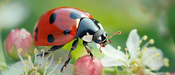 Poster - ladybug on the leave in nature