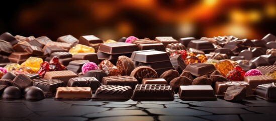 Aufkleber - Swiss chocolate candies featuring a delectable assortment of flavors are showcased in this enticing copy space image