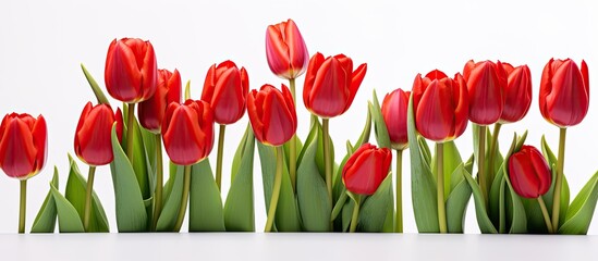 Aufkleber - A seasonal floral concept featuring a bouquet of red tulips on a white background perfect for copy space images