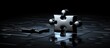 © HN Works - A single puzzle piece on a black background with empty space to add an image. Creative banner. Copyspace image