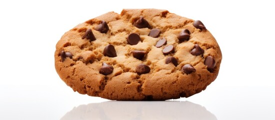 Fototapete - A chocolate chip biscuit displayed on a white background with copy space image