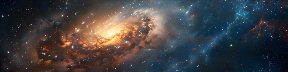 Panoramic astrophotography of visible Milky Way galaxy. Stars, nebula and stardust at night sky